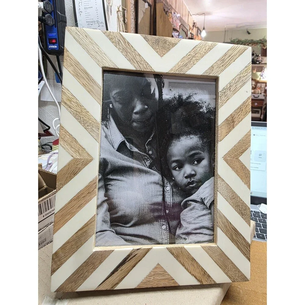 Threshold Chevron Wood & Resin Photo Frame 5x7 - Boho Modern Decor .